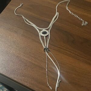 Free People Syrus Silver Necklace with Black Stone